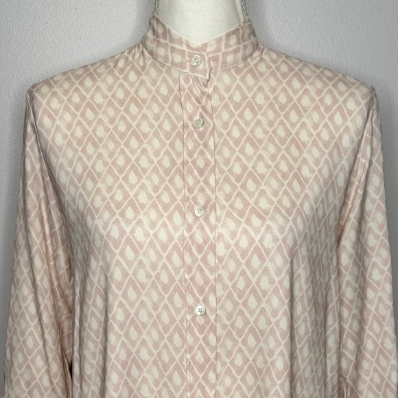 Amina Rubinacci Button Up Shirt Size 42‎ Small Pink Stretch Silk 3/4 Sleeves - Picture 2 of 12